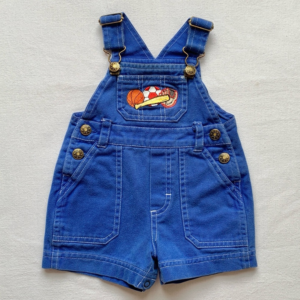 In Design Kids Vintage Blue Shortalls Short Overalls with Sports Embroidery 12M